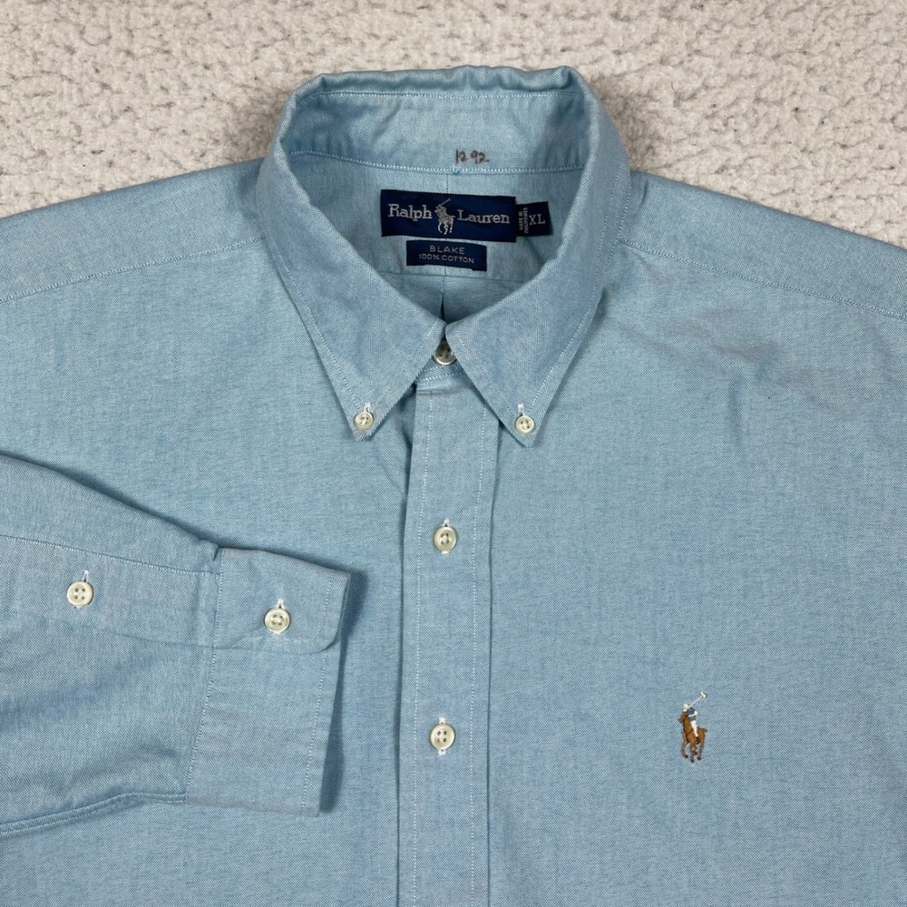 Ralph Lauren Button Down Mens XL Light Blue Blake Flesh Pony Logo Preppy Oxford